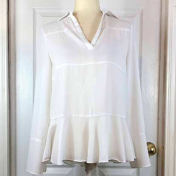 Soft Surroundings Tops - Soft Surroundings Cream Peplum V-Neck Blouse